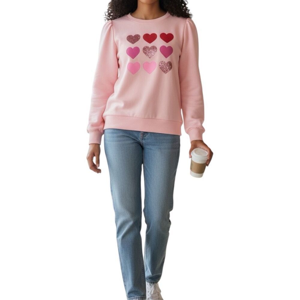 Charter Club Petite Heart-Graphic Sweatshirt Pink Size Petite Medium